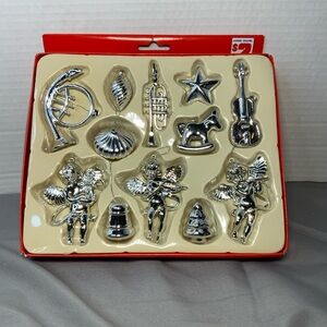 Silver Music Themed Christmas Ornaments Set of Plastic vintage